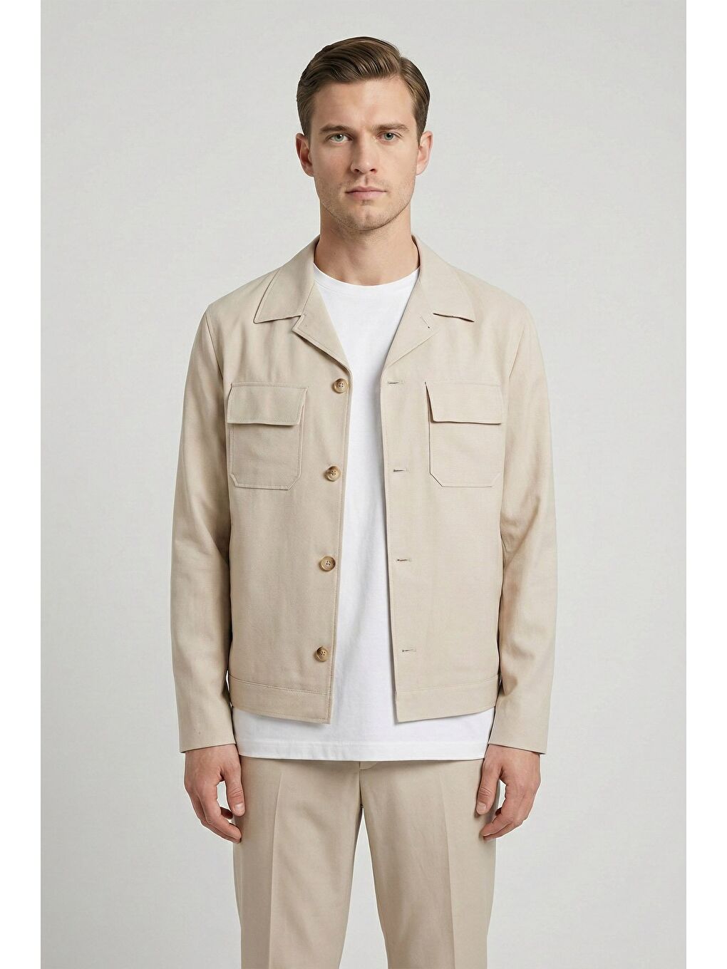 Giotelli Bej Roma Kalıp Keten Karışımlı Ceket Yaka 6 Drop Tam Astarlı Erkek Takım Elbise