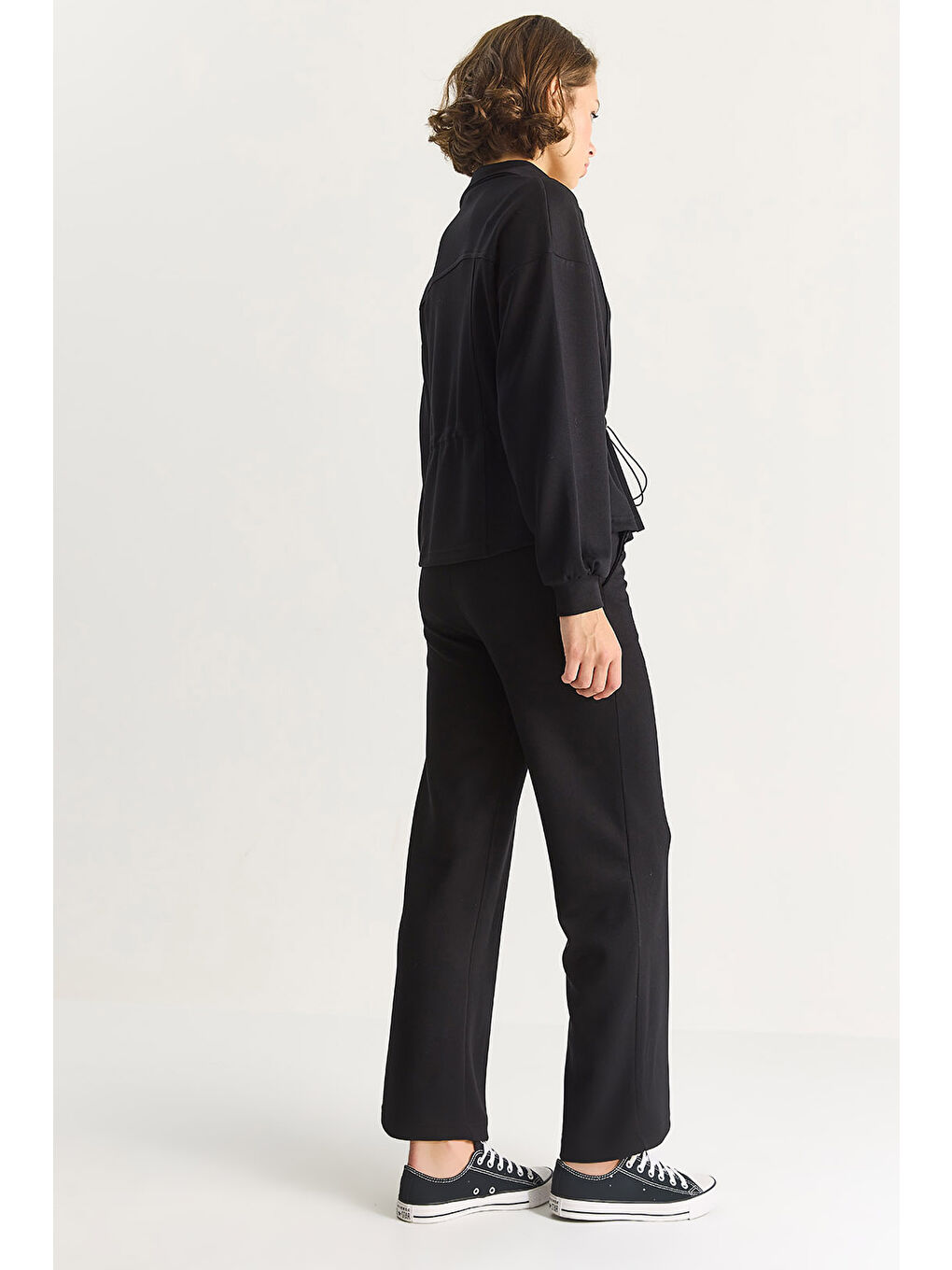 Siyah Kadın Yumuşak Dokulu Bel Ayarlamalı Ceket Pantolon Modal Takım-7