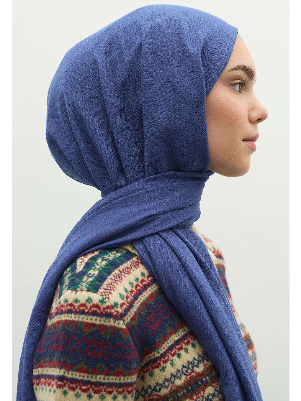 Kaşmir Dokulu Şal Koyu Mavi-4