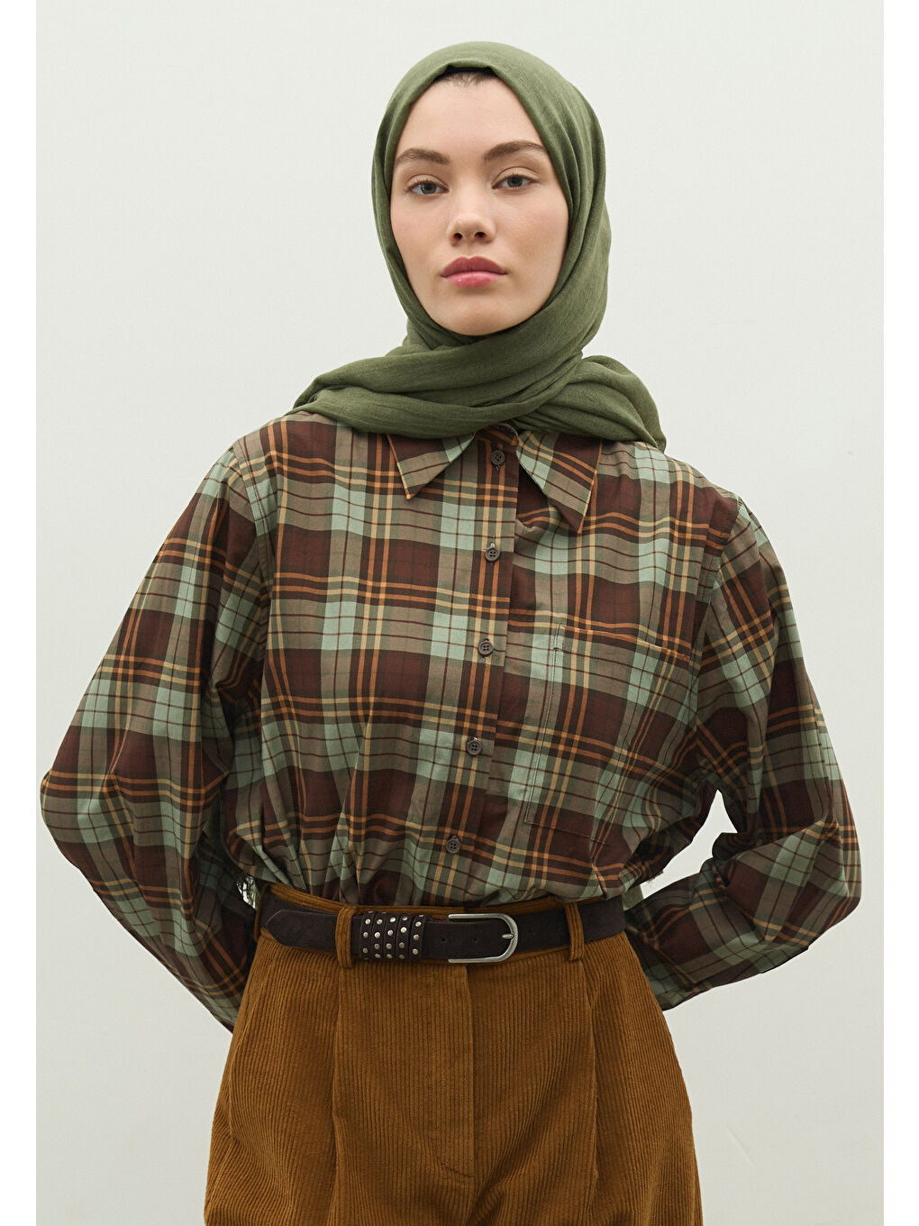 Kaşmir Dokulu Şal Haki-1