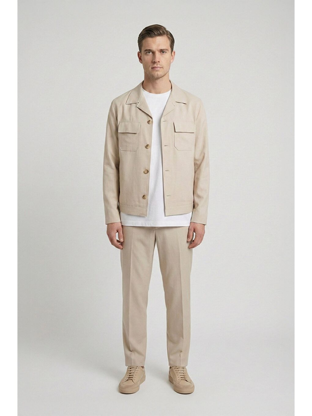 Giotelli Bej Roma Kalıp Keten Karışımlı Ceket Yaka 6 Drop Tam Astarlı Erkek Takım Elbise-1