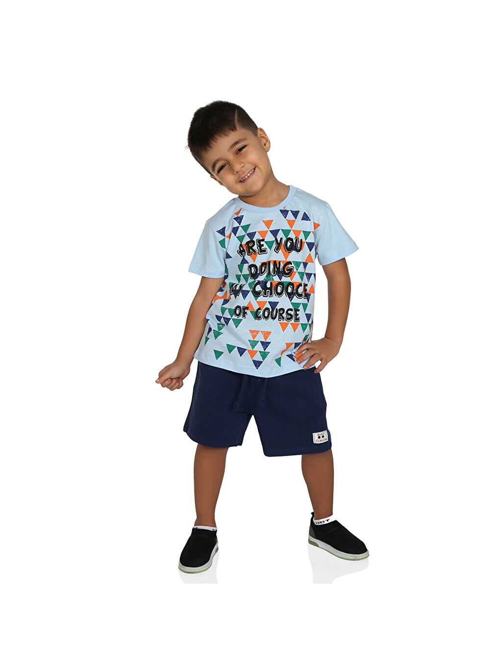 Mavi Erkek Çocuk Renkli Baskılı Şortlu Takım