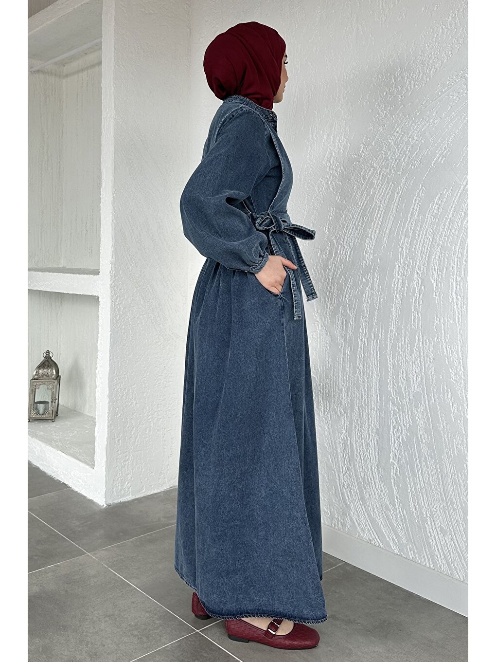 Mavi Yelek Kombinli Jean Jean Tesettür Elbise-6