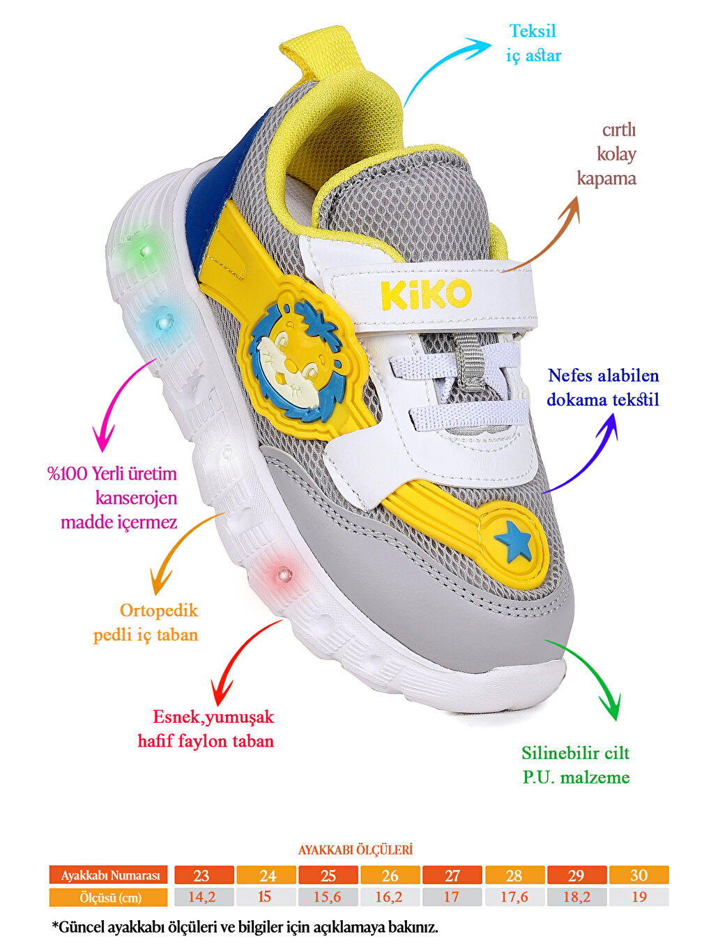 Gri Puff Cırtlı Işıklı Faylon Taban Erkek Bebek Spor Ayakkabı-1