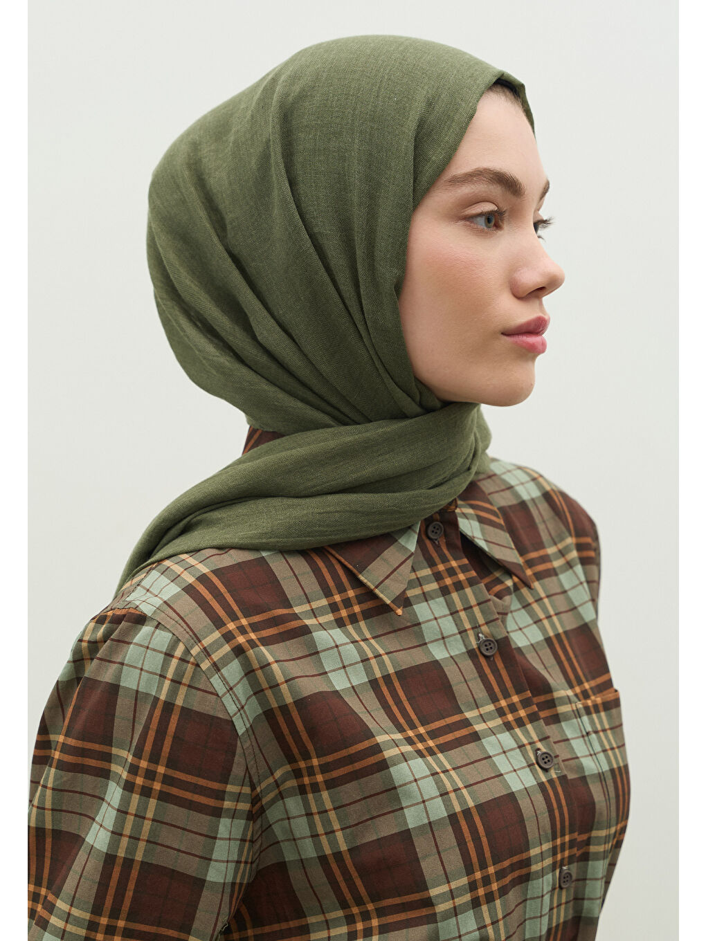 Kaşmir Dokulu Şal Haki-2