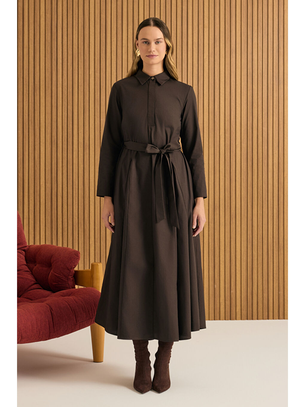 Kahverengi Pamuk Elbise-3