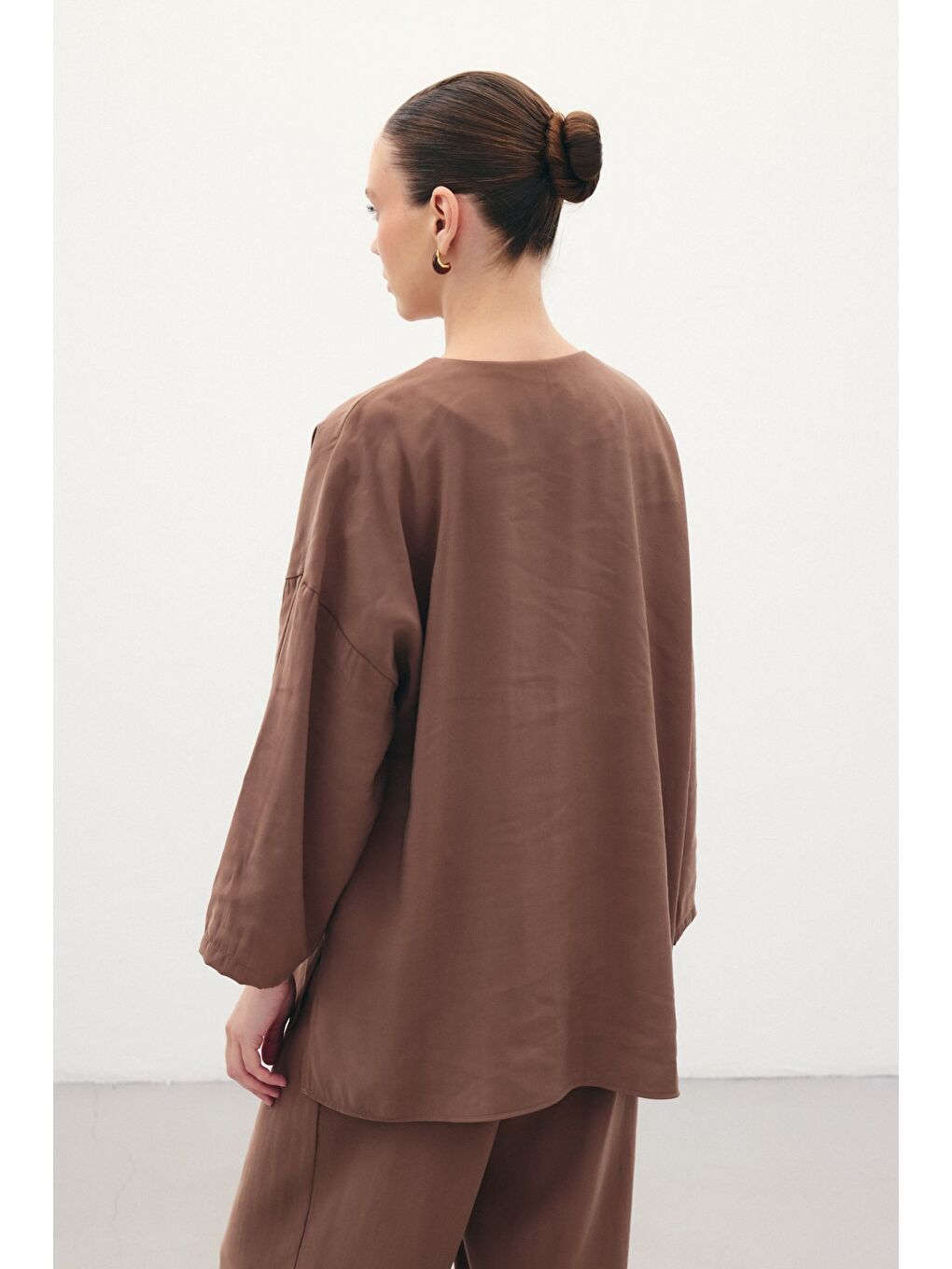 Kahverengi Düğmeli Kimono - Kahve-6