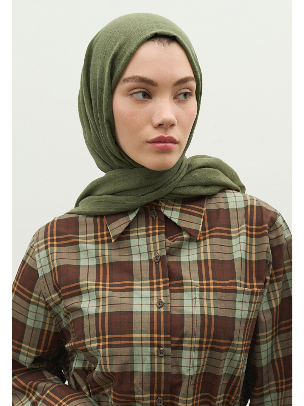 Kaşmir Dokulu Şal Haki-4