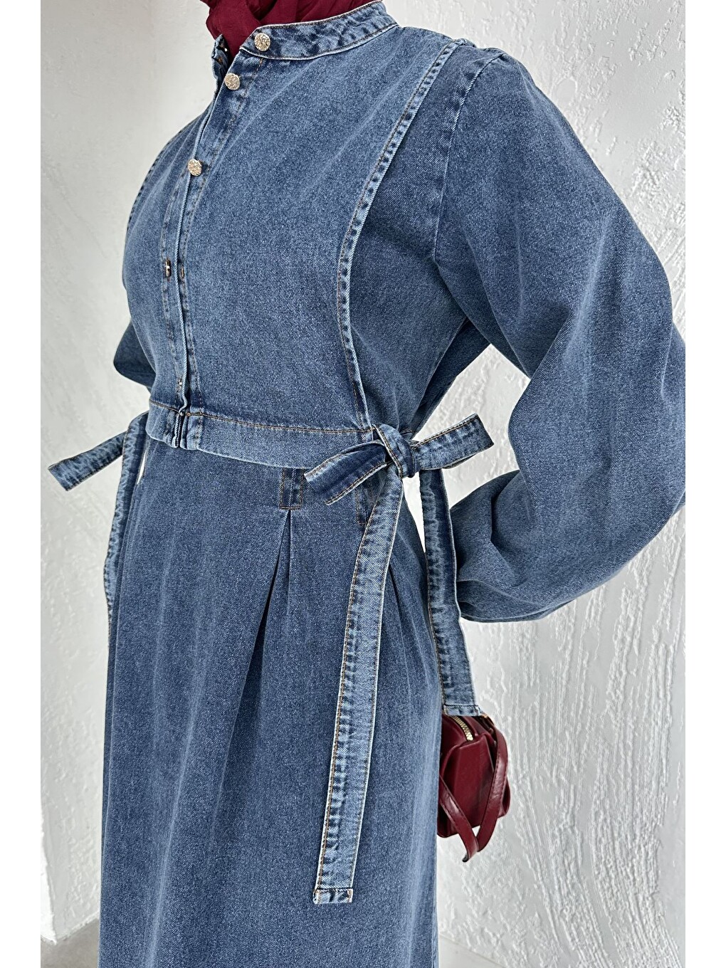 Mavi Yelek Kombinli Jean Jean Tesettür Elbise-8