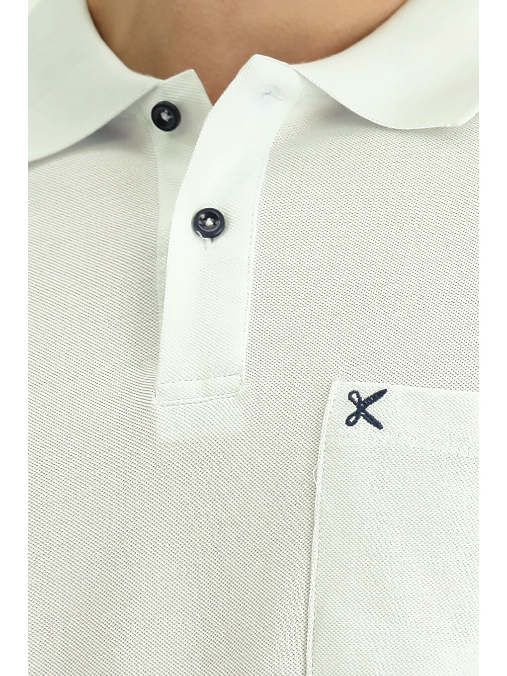 Beyaz Erkek Polo Yaka Regular Fit Cepli Nakışlı %100 Pamuk T-shirt-5