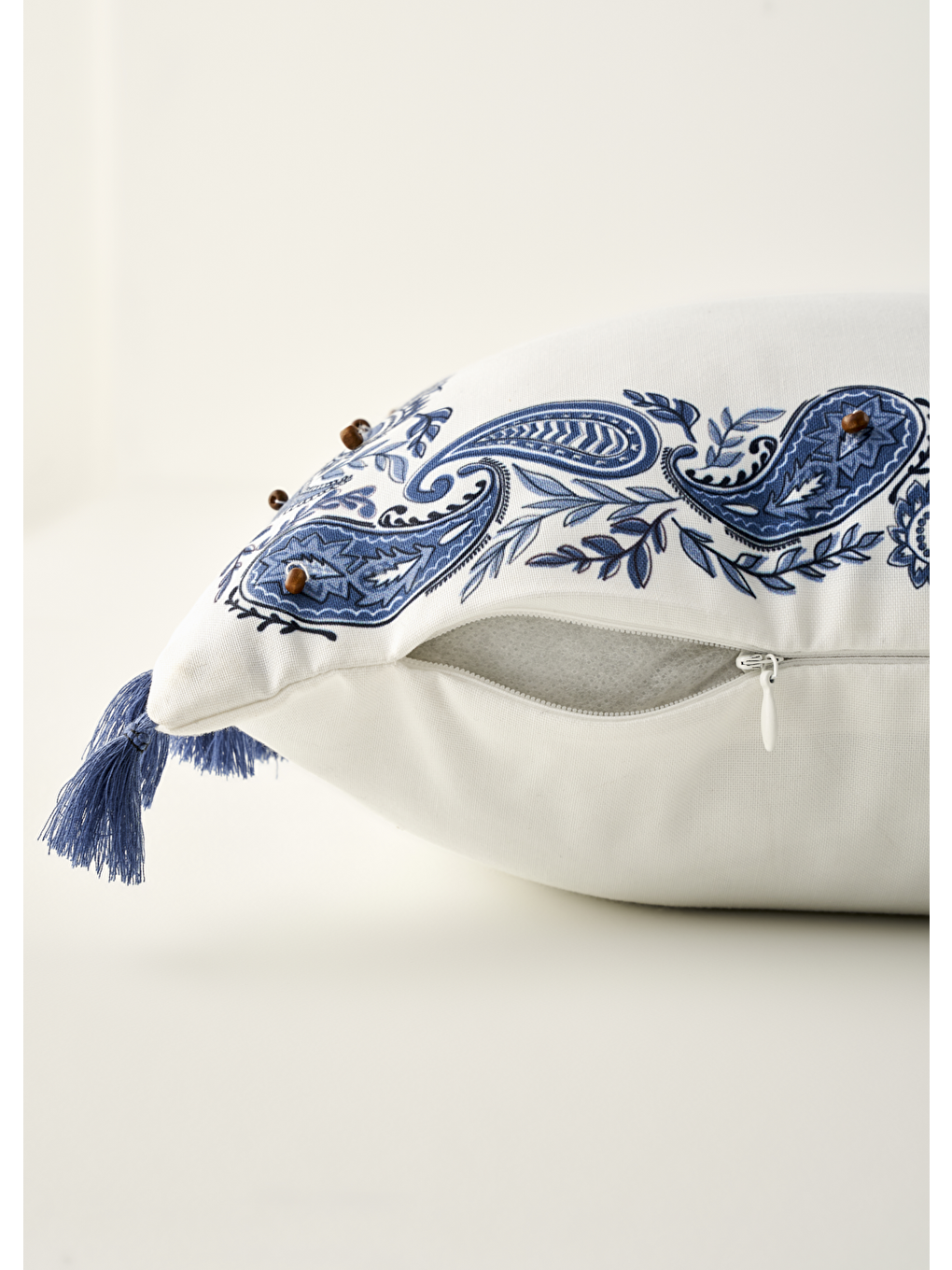 Paisley Boncuklu Kırlent Kılıfı Mavi (35x50 cm)-2