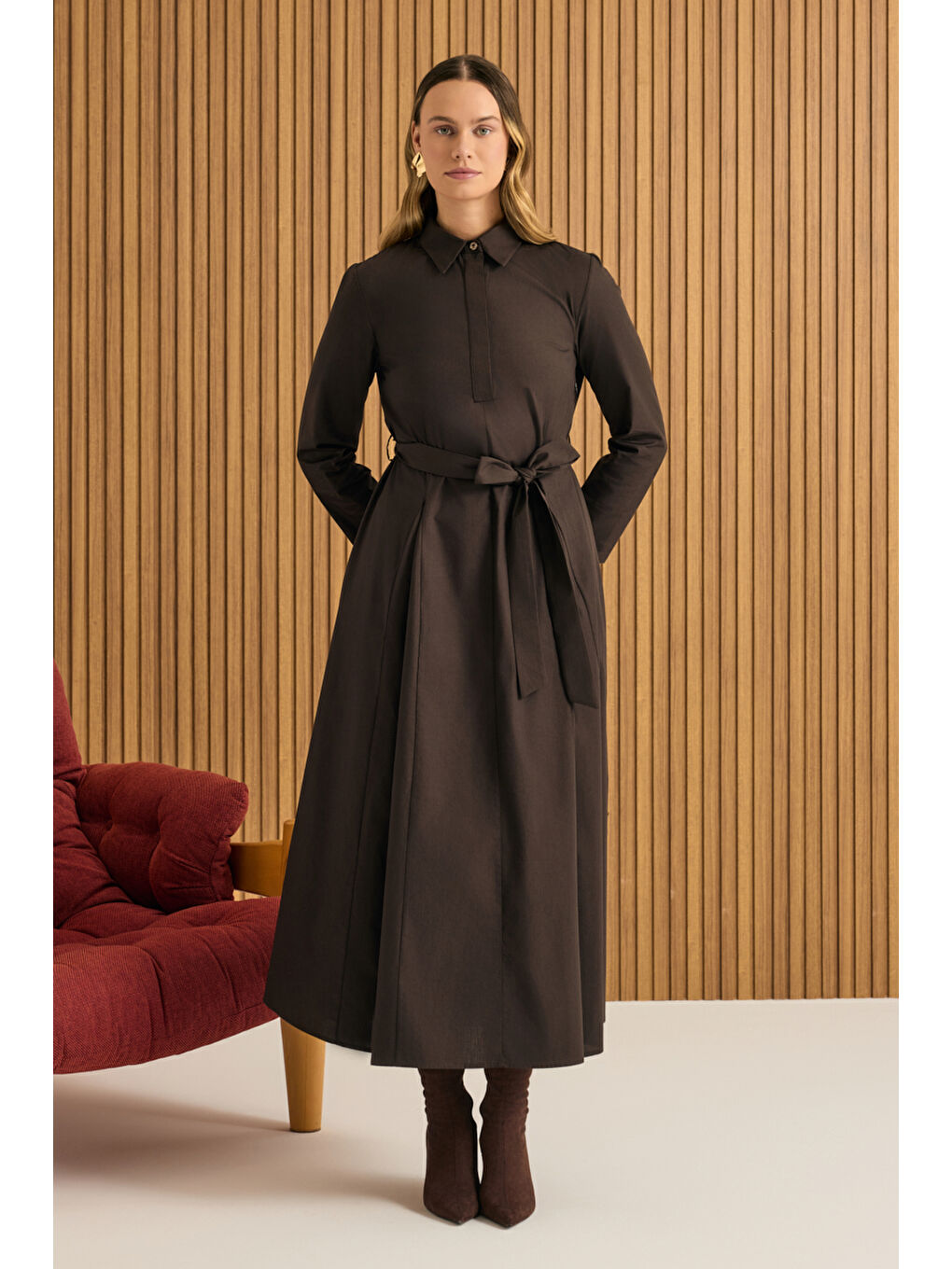 Kahverengi Pamuk Elbise-4