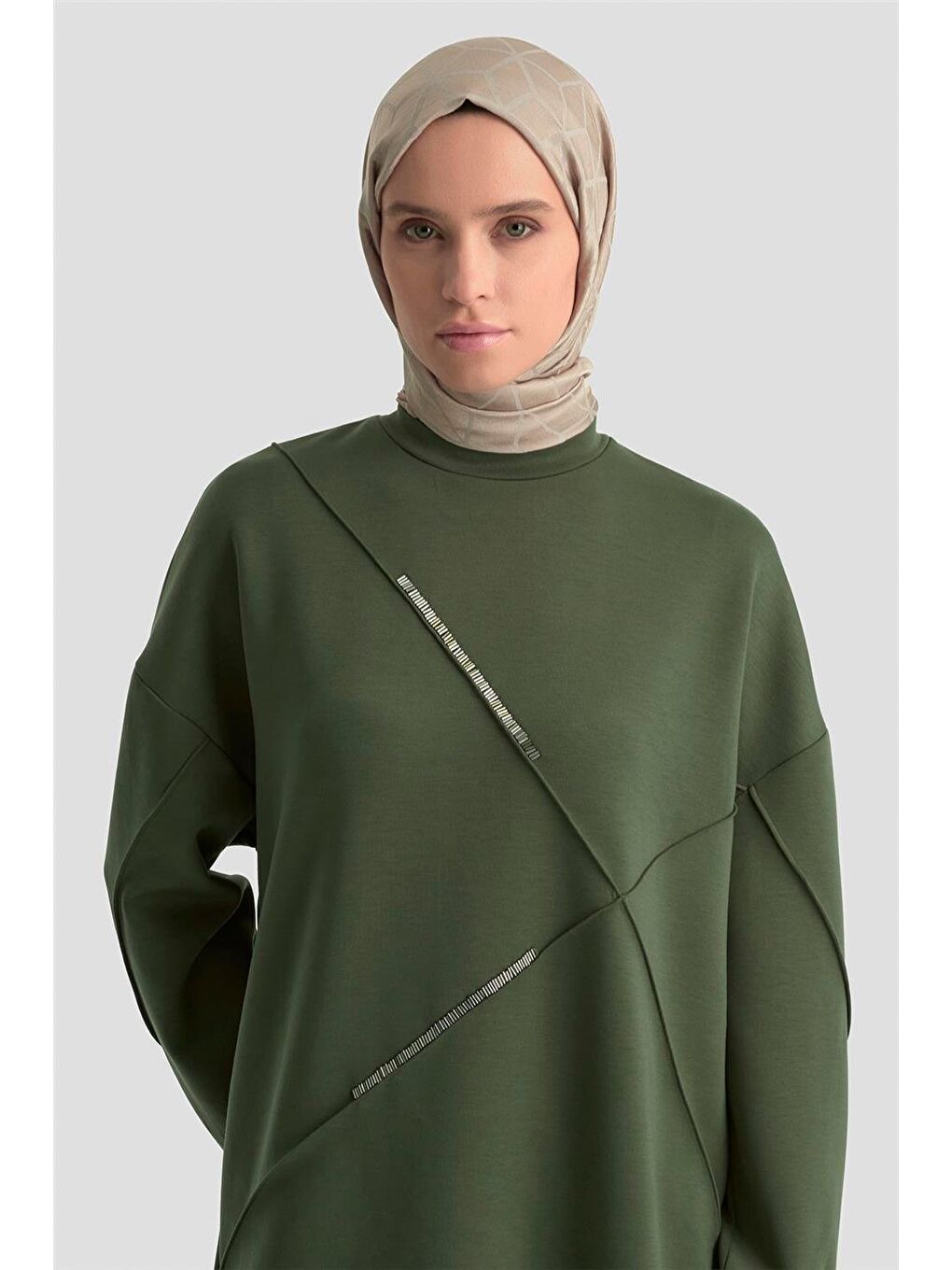 İşlemeli Örme Takım 25Kd1507 Haki-3