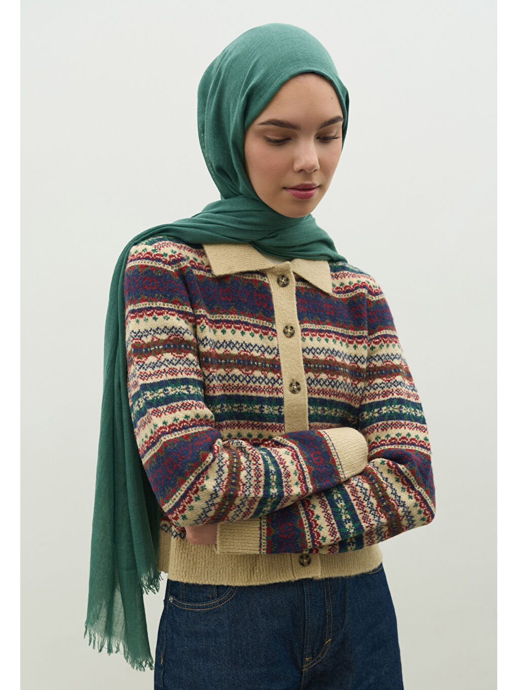 Kaşmir Dokulu Şal Çam Yeşili