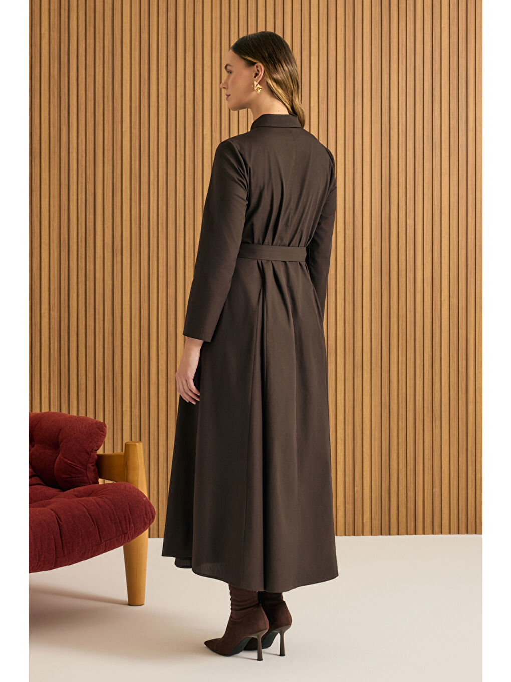 Kahverengi Pamuk Elbise-5