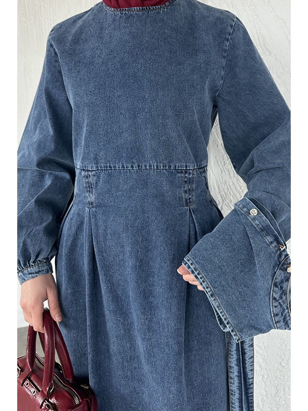 Mavi Yelek Kombinli Jean Jean Tesettür Elbise-11