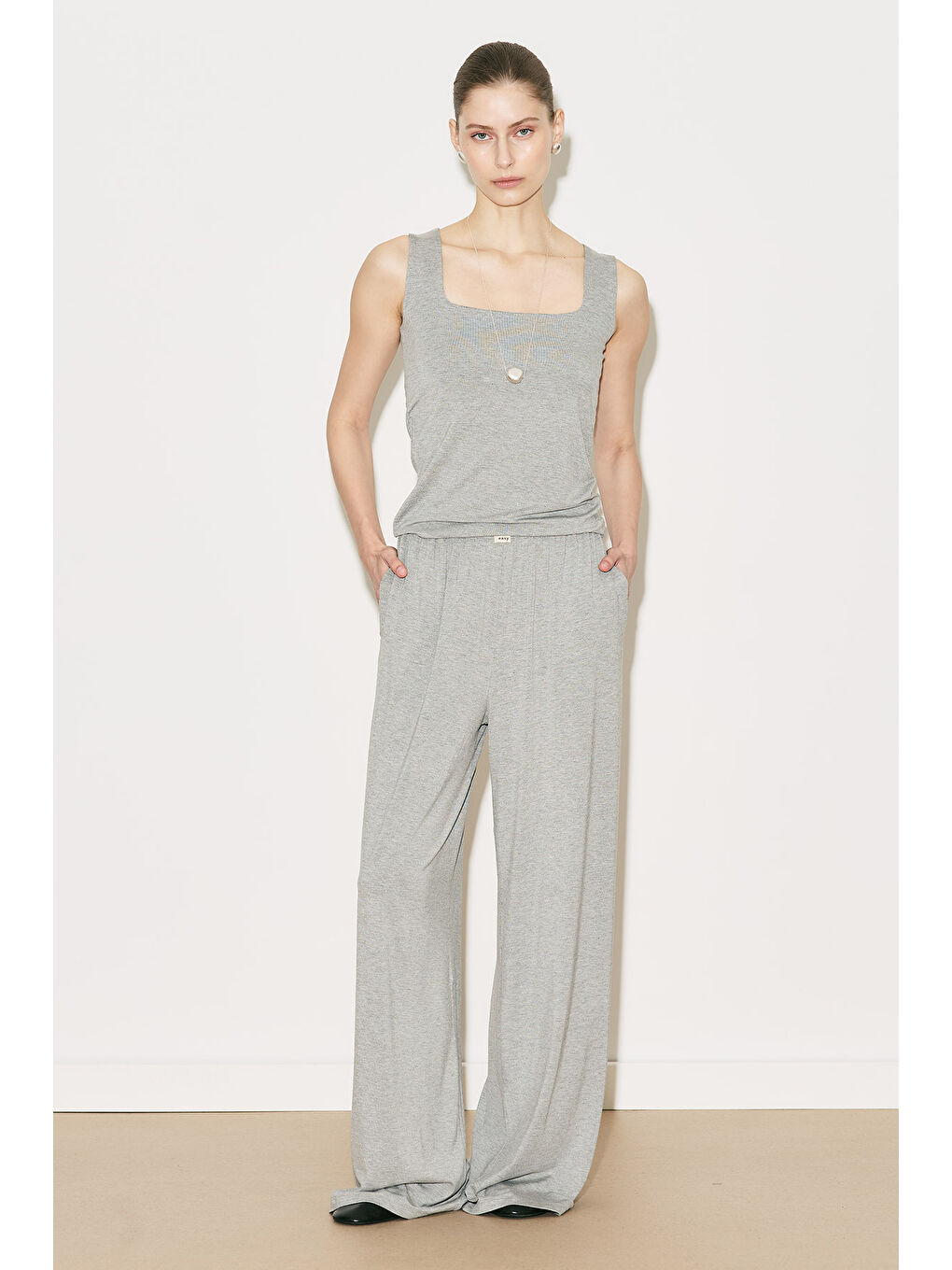 Easy Geniş Rahat Pantolon Gri Melanj-4