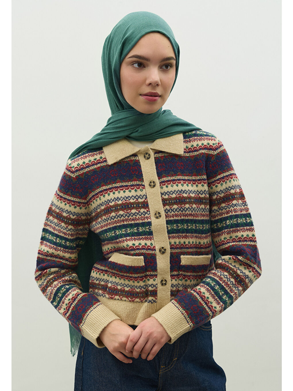 Kaşmir Dokulu Şal Çam Yeşili-1
