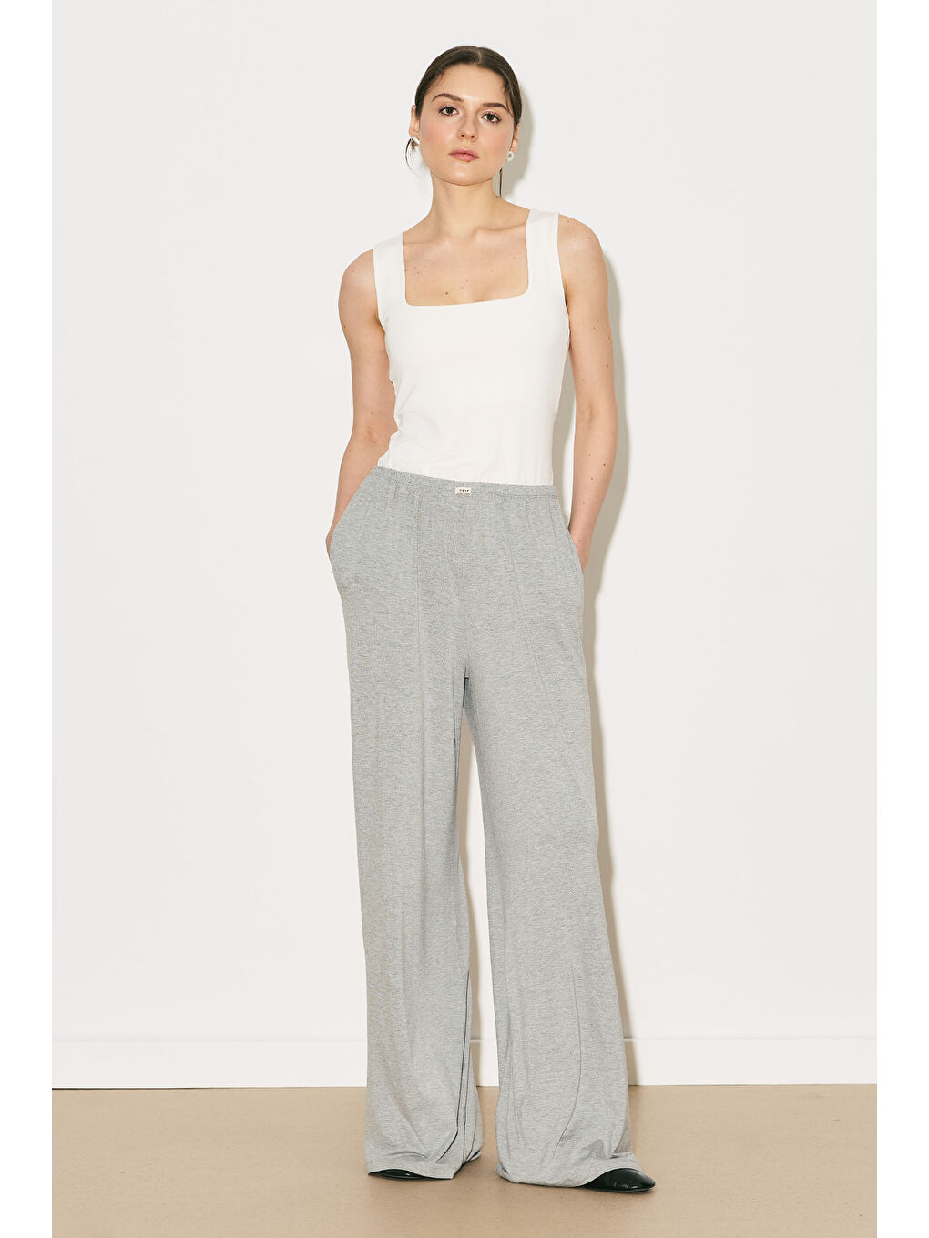 Easy Geniş Rahat Pantolon Gri Melanj-5