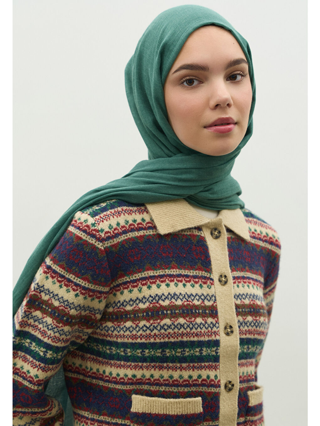 Kaşmir Dokulu Şal Çam Yeşili-2