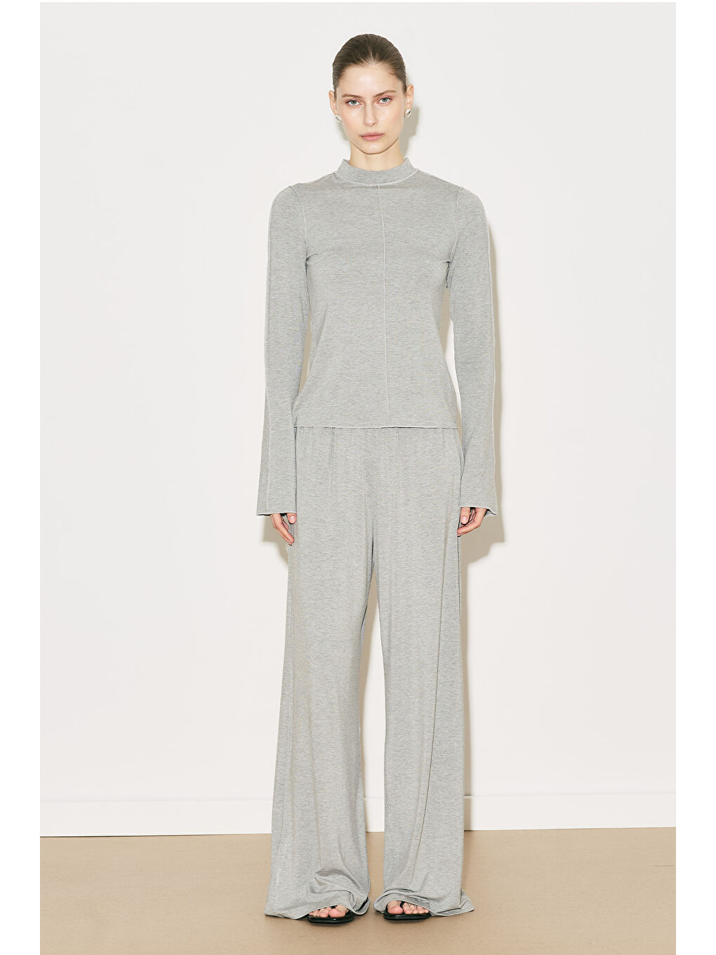 Easy Geniş Rahat Pantolon Gri Melanj-6