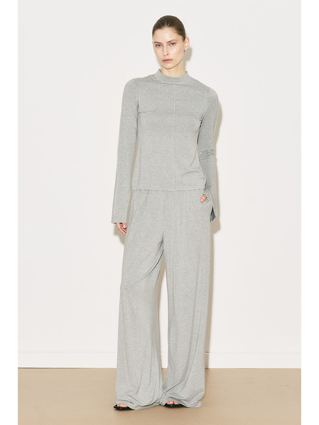 Easy Geniş Rahat Pantolon Gri Melanj-7