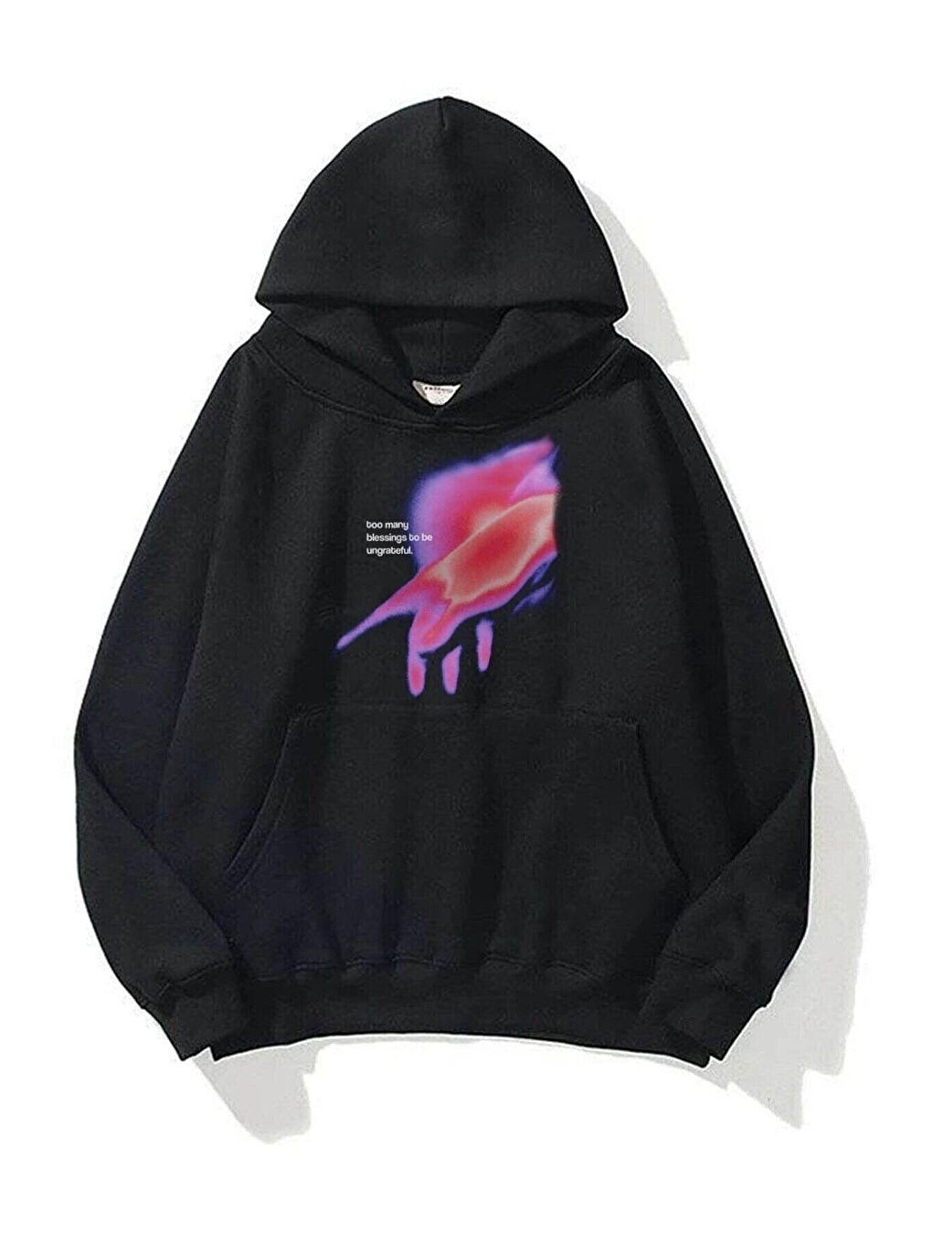 Trendseninle Koyu Siyah Unisex Kadın Erkek Oversize Ungrateful Özel Tasarım Baskılı Kapüşonlu Siyah Sweatshirt