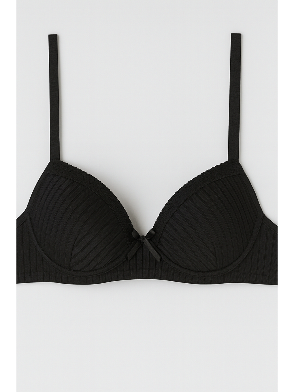 B Cup Destekli Dantel Detay Jakarlı Sütyen  | Siyah 133-1