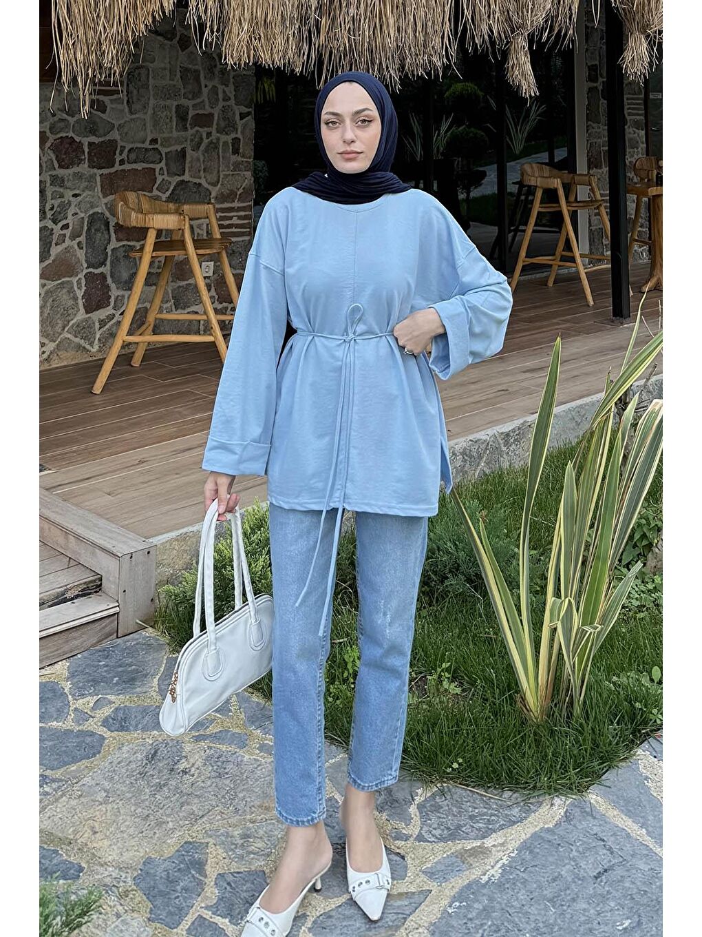 Yırtmaç Detaylı Sweat Bebe Mavisi