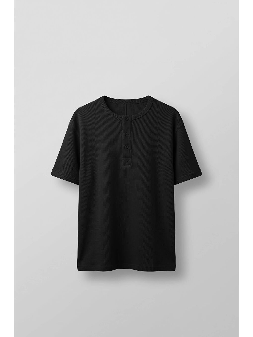 Erkek Relaxed Fit Fitilli Örme Düğmeli Yaka T-Shirt Siyah