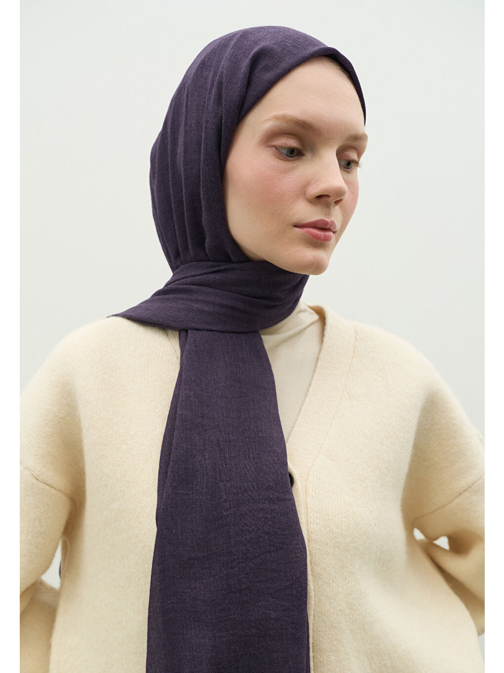 Kaşmir Dokulu Şal Patlıcan Moru-1