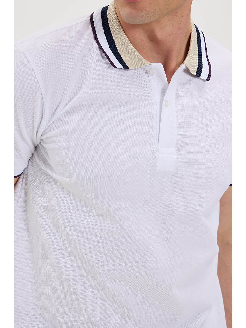Erkek Slim Fit Dar Kesim %100 Pamuk Beyaz Polo Yaka Tişört-4