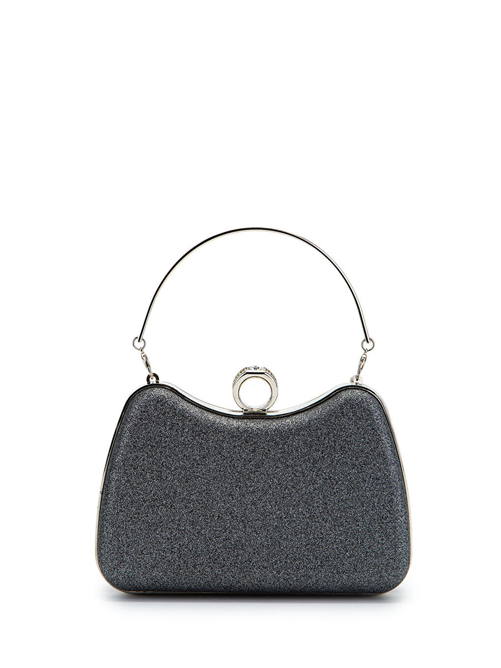 Yüzük Klips Detaylı Simli Morton Abiye Çanta Antrasit-3