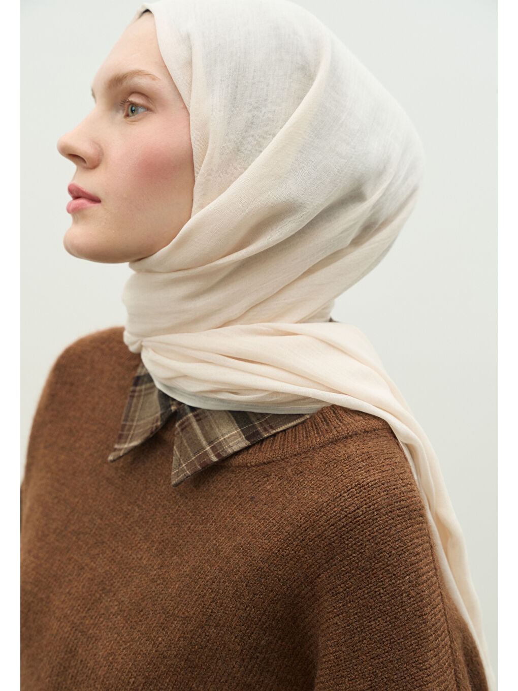 Kahverengi Kaşmir Dokulu Şal Fildişi-3