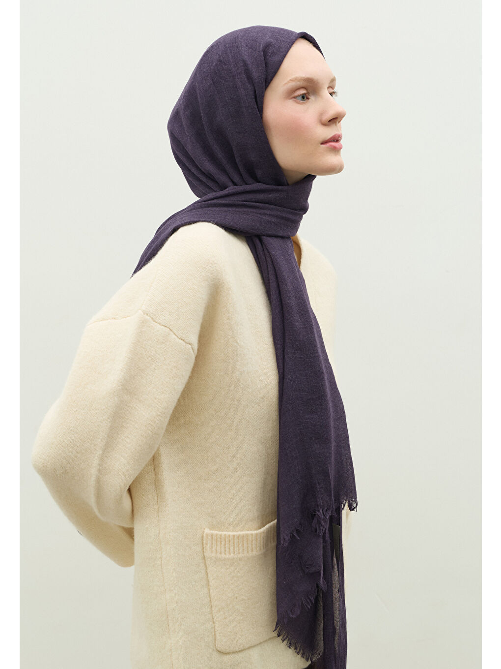 Kaşmir Dokulu Şal Patlıcan Moru-3