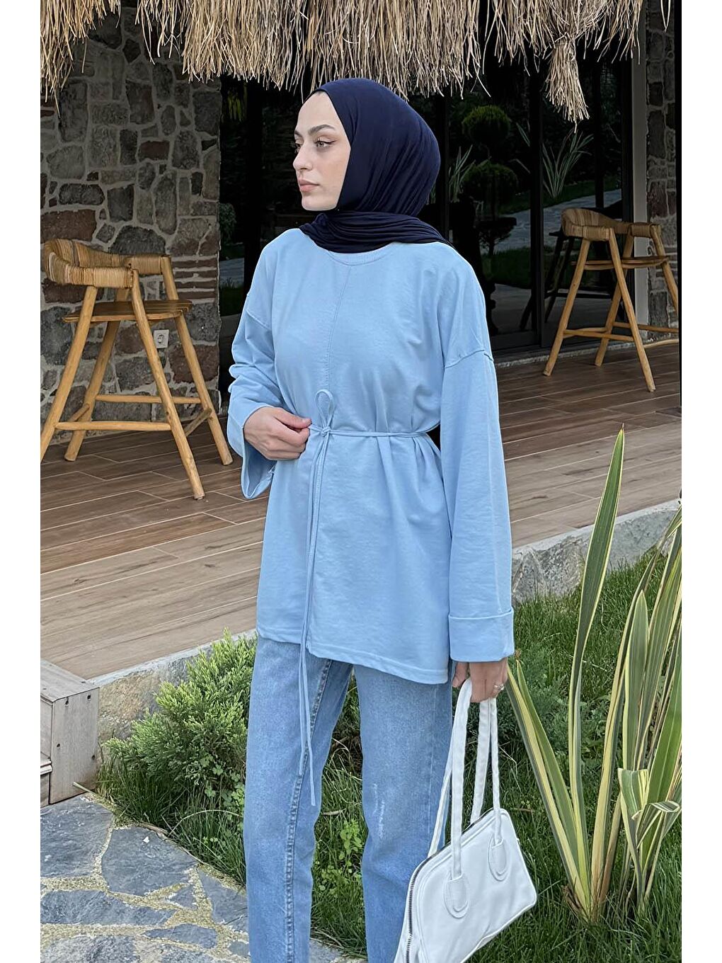 Yırtmaç Detaylı Sweat Bebe Mavisi-1