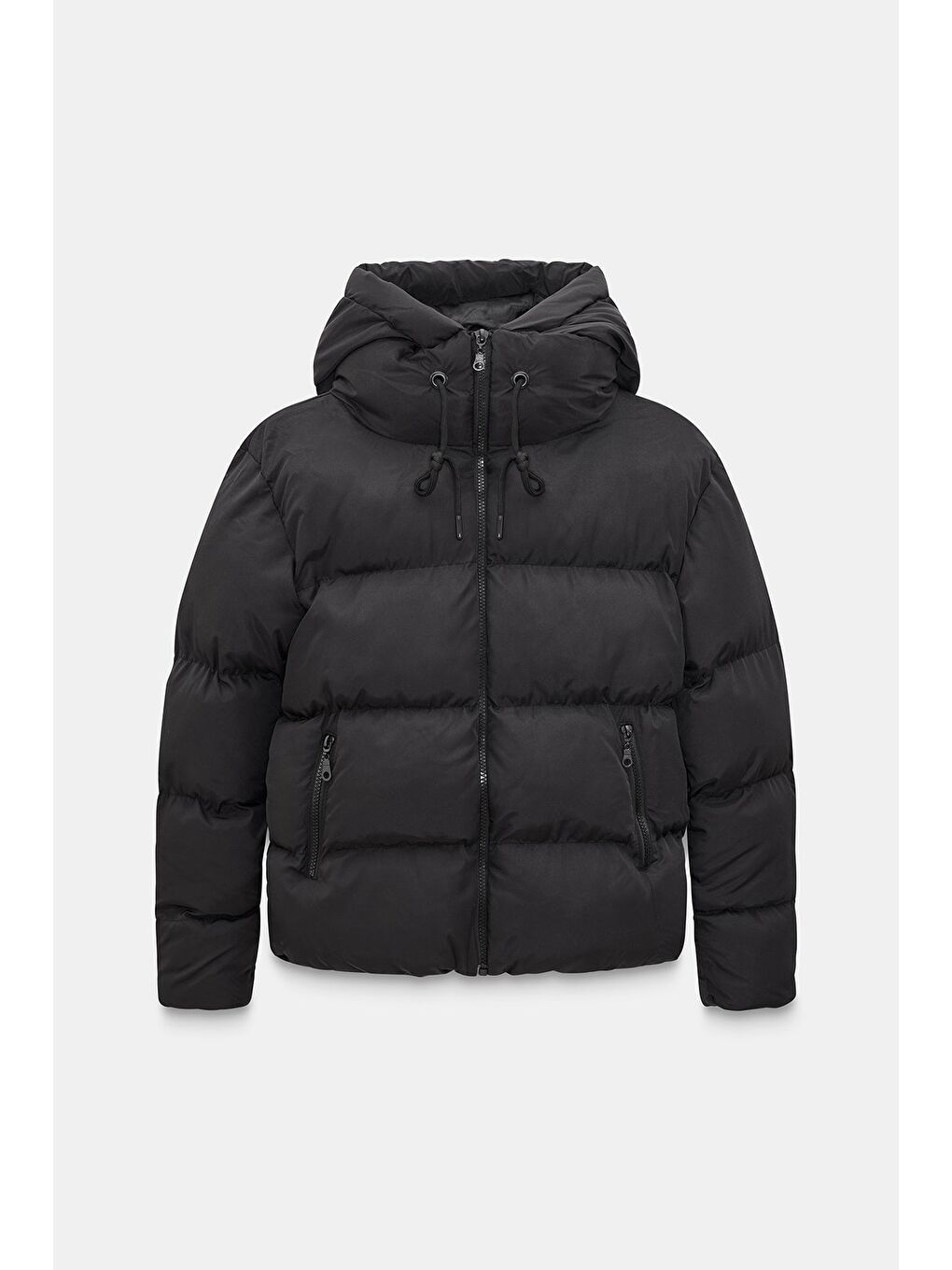 Siyah Kadın Relax Fit Kapüşonlu Fermuarlı Kısa Şişme Mont - Puffer Jacket-1