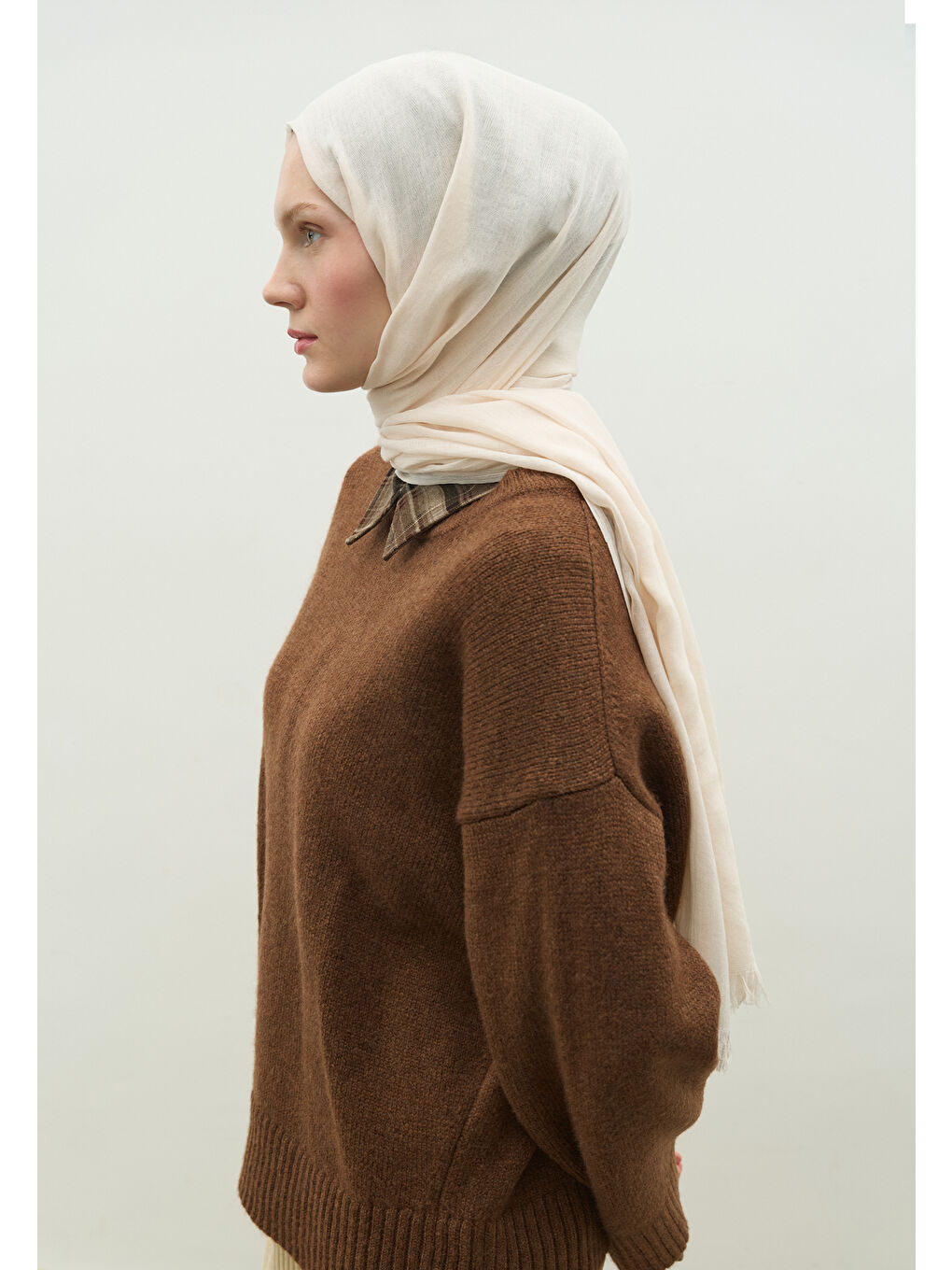 Kahverengi Kaşmir Dokulu Şal Fildişi-4