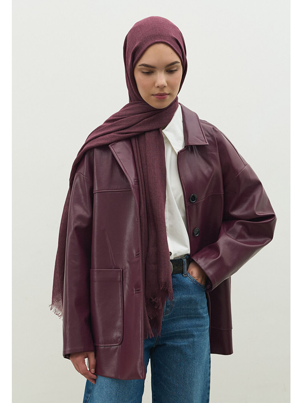 Kaşmir Dokulu Şal Mürdüm-1