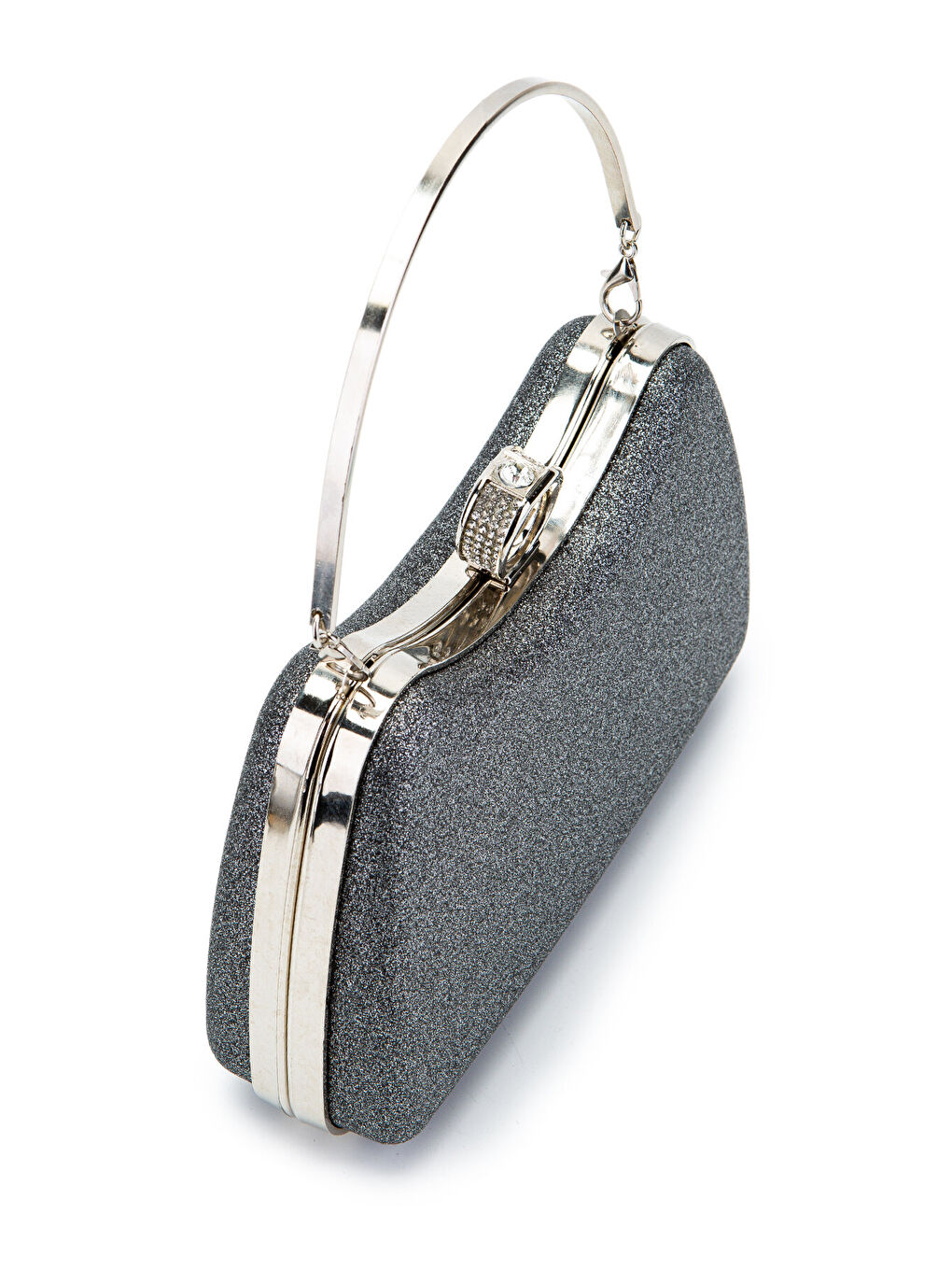 Yüzük Klips Detaylı Simli Morton Abiye Çanta Antrasit-4