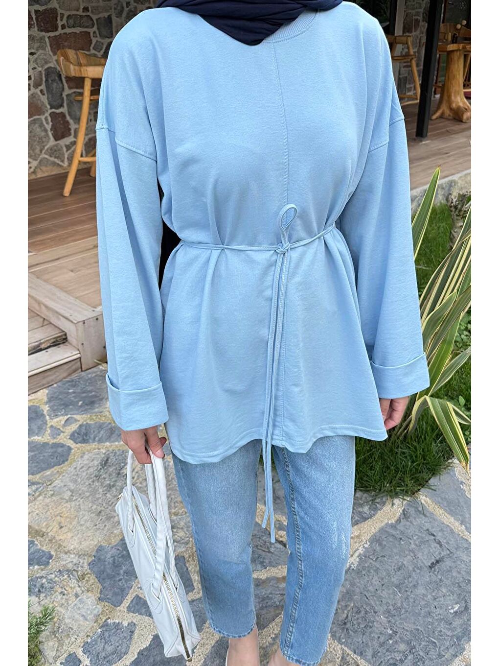 Yırtmaç Detaylı Sweat Bebe Mavisi-2