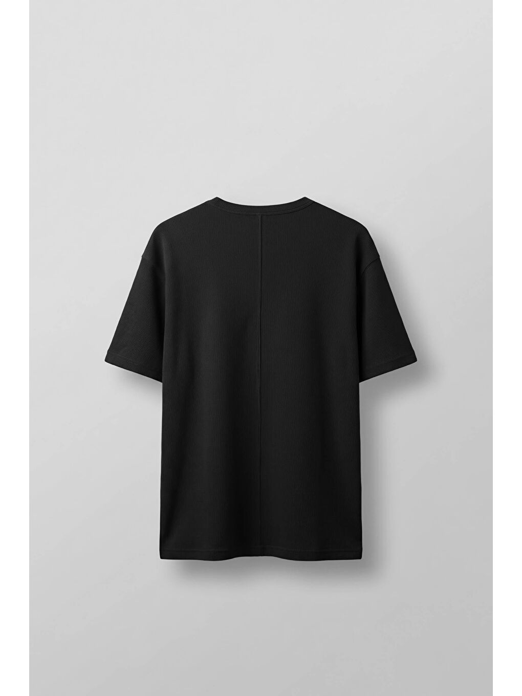 Erkek Relaxed Fit Fitilli Örme Düğmeli Yaka T-Shirt Siyah-1
