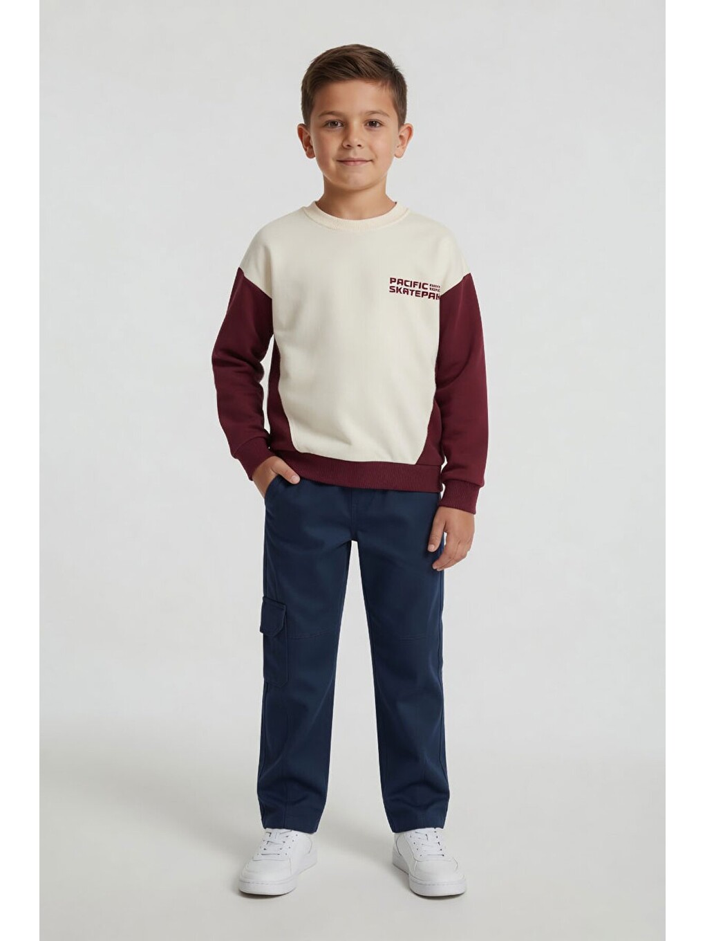 Lacivert Kahve Erkek Çocuk Keten Pantolonlu Sweatshirt 2li Takım 24515