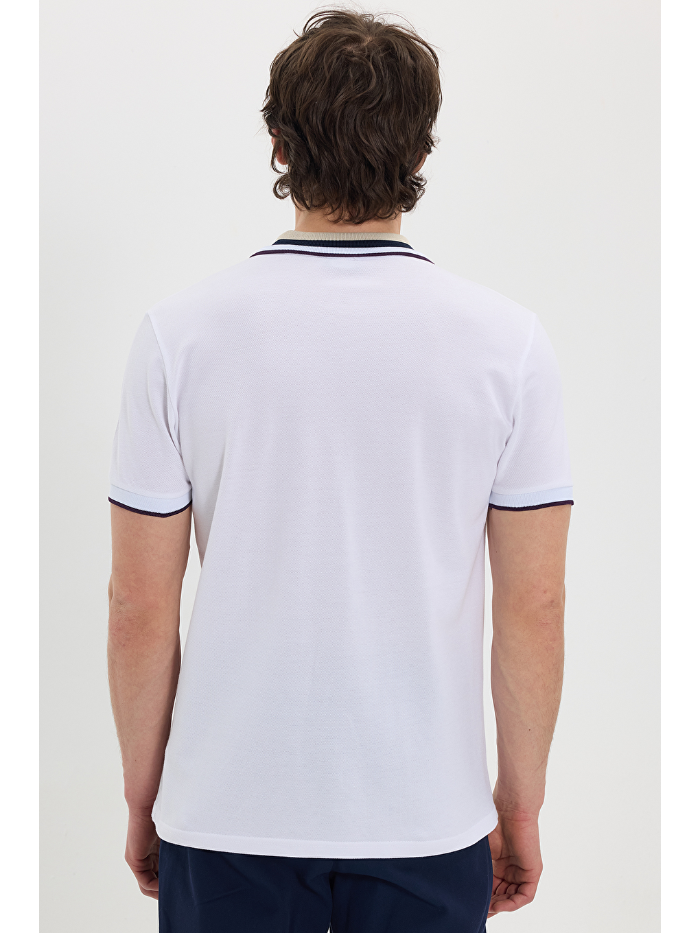 Erkek Slim Fit Dar Kesim %100 Pamuk Beyaz Polo Yaka Tişört-5