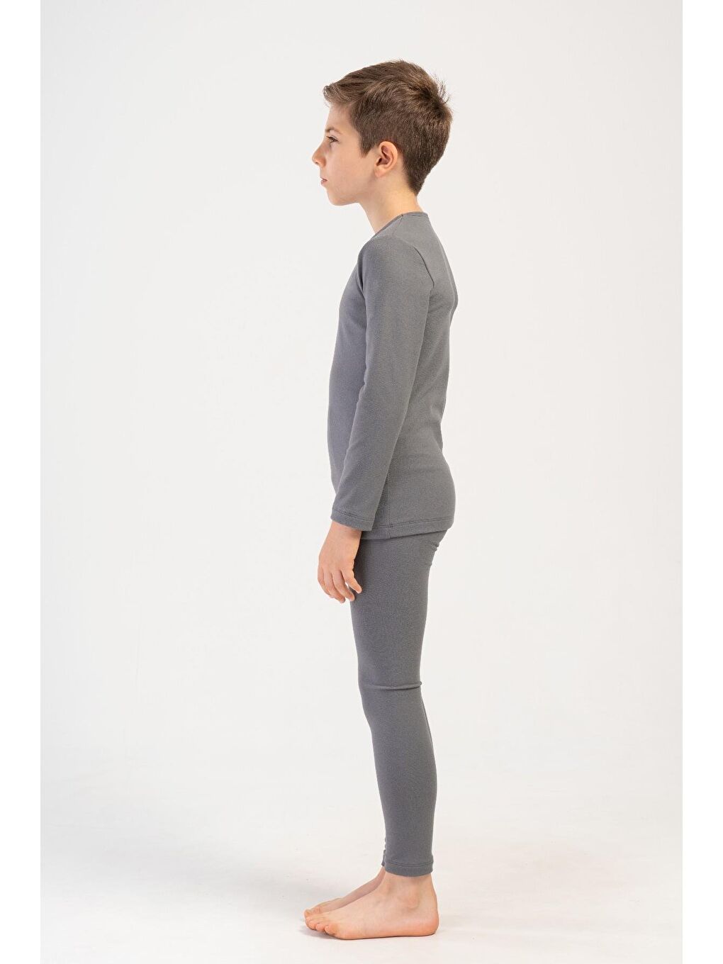 Gri Erkek Çocuk Uzun Kol Bisiklet Yaka Termal Takım 405160 Füme-3