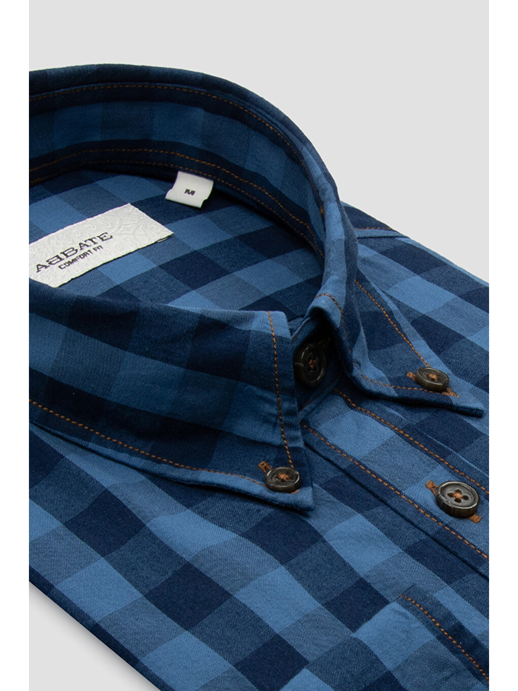Natte Denim Pamuklu Comfort Fit Lacivert Düğmeli Yaka Erkek Kareli Gömlek-1