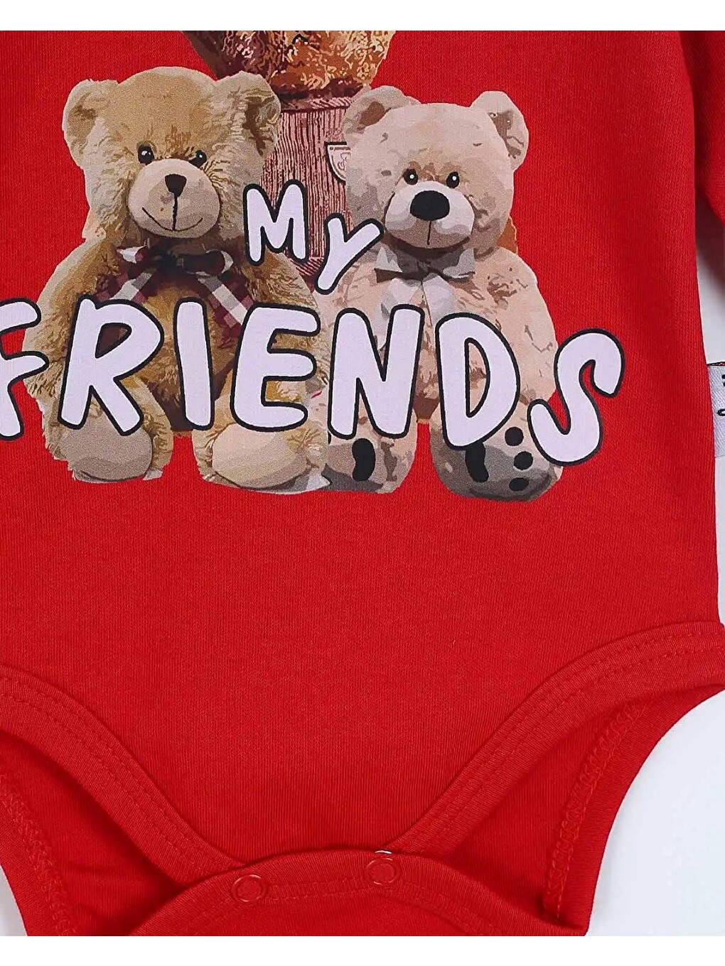 Kırmızı Uzun Kollu My Friends Ayıcık Baskılı %100 Pamuk Çıtçıtlı Body / Atlet - Zıbın-2