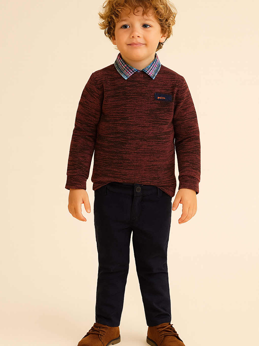 Lacivert 3'lü Set Triko Sweat & Pantolon & Gömlek Erkek Çocuk Takım