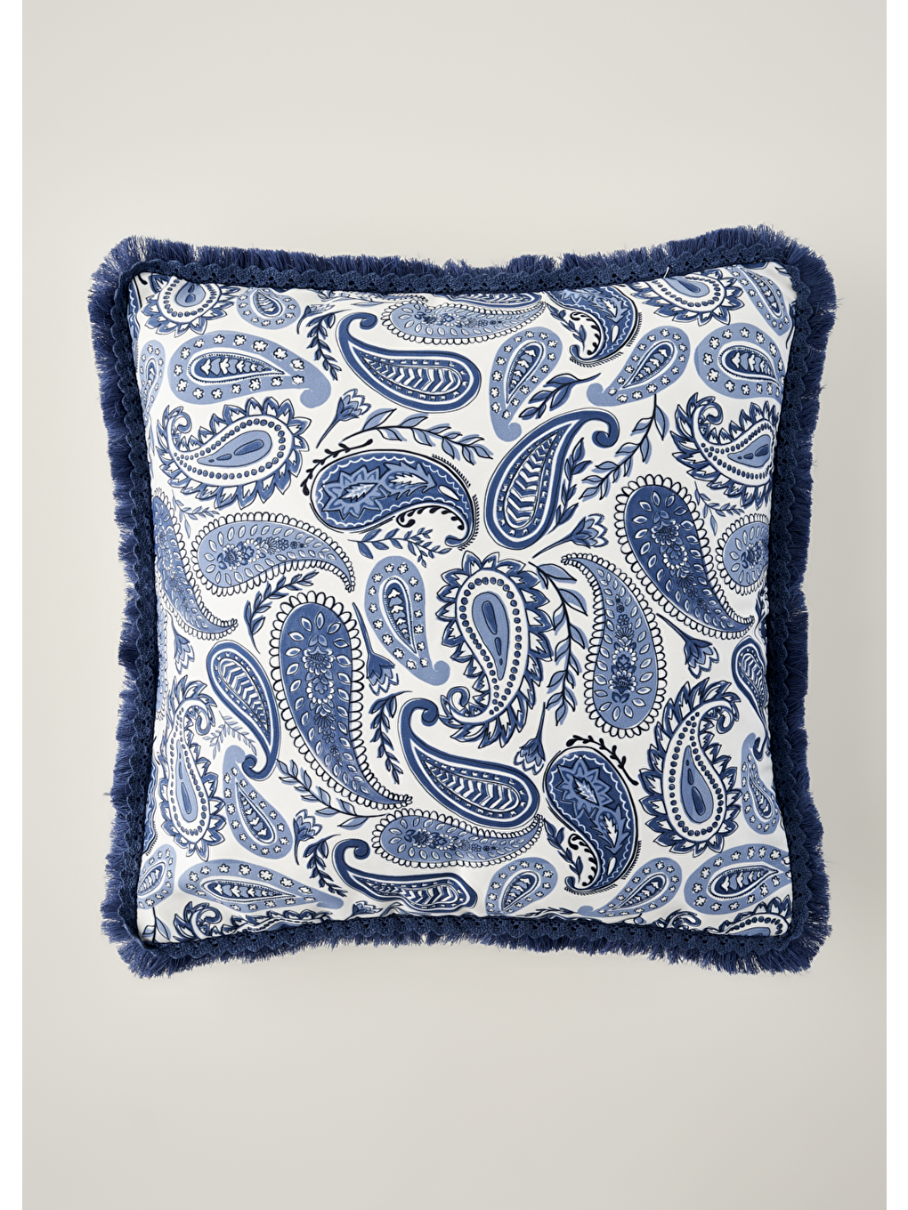 Paisley Püsküllü Kırlent Kılıfı Mavi (43x43 cm)