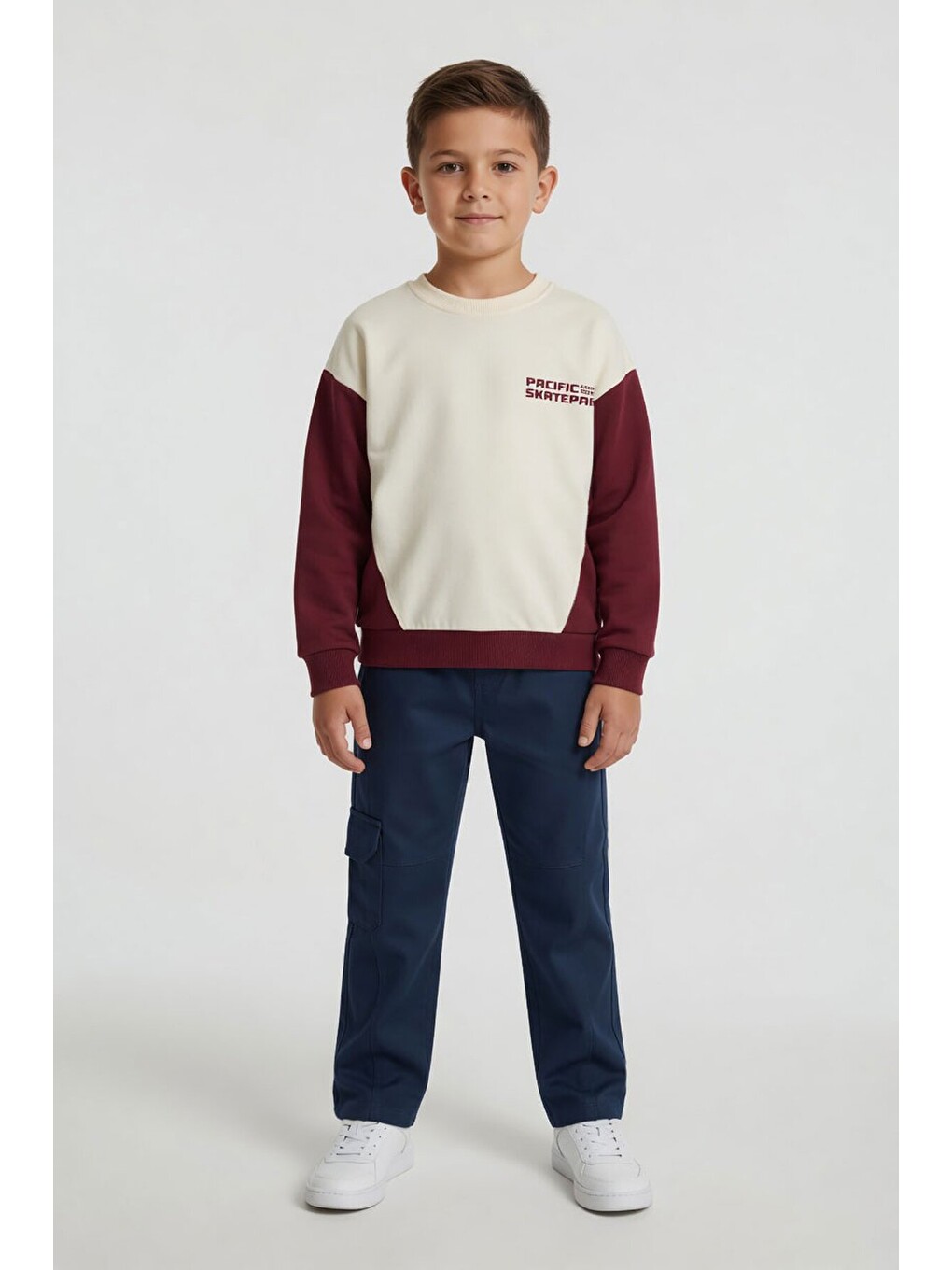 Lacivert Kahve Erkek Çocuk Keten Pantolonlu Sweatshirt 2li Takım 24515-1